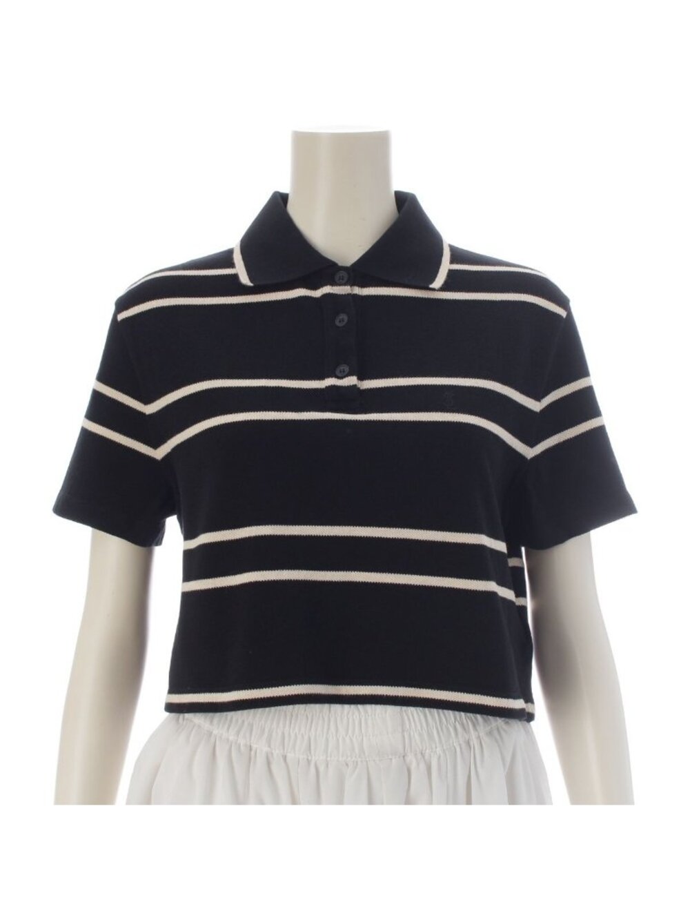 Saint Laurent Cotton Border Embroidery Logo Short Sleeve Polo Shirt Top Black
